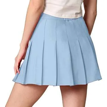MBJ WB2344 Women Girls Plaid High Waist Japan School Uniform Pleated Skater Tennis Skirt with Short XL Sky_Blue