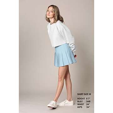 MBJ WB2344 Women Girls Plaid High Waist Japan School Uniform Pleated Skater Tennis Skirt with Short XL Sky_Blue