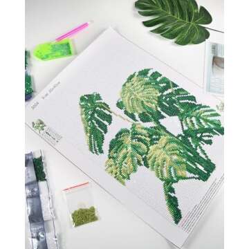 PP OPOUNT 6 Pack 5D Diamond Art Kits for Adults, Green Plants Full Drill Round Diamond Cross Stitch Diamond Art by Number Kits for Home Wall Decor(11.8x15.7 inch, Patent Product)