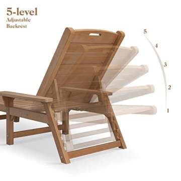 Psilvam Chaise Lounges Set of 2, Lounge Chairs with Adjustable Backrest, Supports Up to 350 lbs, All Weather Recliner Poly Lumber Lounges Bed for Poolside, Porch, Patio(Light Brown) (2)