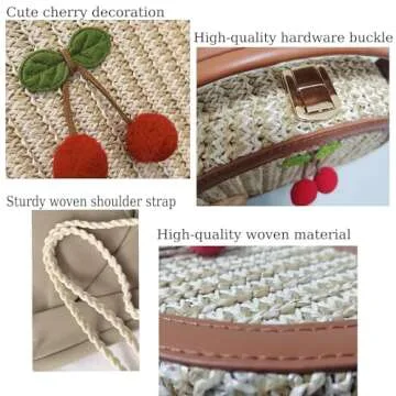 Mtbxk Small Straw Bag Handbag Shoulder Bag Summer Woven Mini Cute Purses Vacation Beach Purse Crossbody Bag Cherry Gifts For Women (Brown)