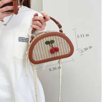 Mtbxk Small Straw Bag Handbag Shoulder Bag Summer Woven Mini Cute Purses Vacation Beach Purse Crossbody Bag Cherry Gifts For Women (Brown)