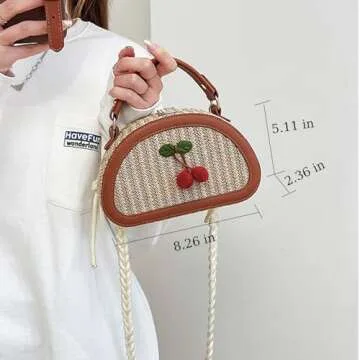 Mtbxk Small Straw Bag Handbag Shoulder Bag Summer Woven Mini Cute Purses Vacation Beach Purse Crossbody Bag Cherry Gifts For Women (Brown)