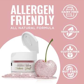 Bakell - Rose Gold Tinker Dust (5g, 1x Jar) Edible Glitter for Food, Desserts, and Beverages!