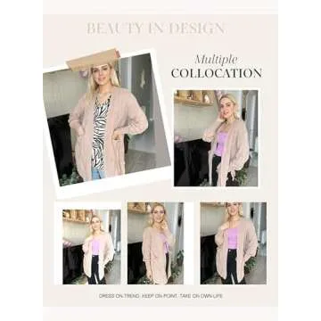 Dokotoo Cardigan Sweaters for Women Open Front Trendy Lightweight Fashion Side Split Fall Twisted Knit Sweaters Fall 2024 with Pockets,Apricot Medium