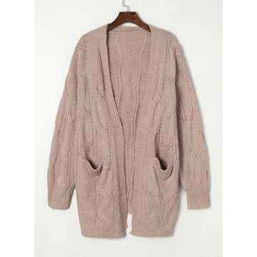 Dokotoo Cardigan Sweaters for Women Open Front Trendy Lightweight Fashion Side Split Fall Twisted Knit Sweaters Fall 2024 with Pockets,Apricot Medium