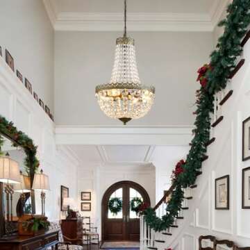 KAIQI 4 Lights French Empire Mini Crystal Chandelier Farmhouse Pendant Lighting, Bronze Finish Ceiling Light Fixture for Dining Room Bedroom Foyer Living Room, W12.6 x H19.7