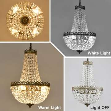 KAIQI 4 Lights French Empire Mini Crystal Chandelier Farmhouse Pendant Lighting, Bronze Finish Ceiling Light Fixture for Dining Room Bedroom Foyer Living Room, W12.6 x H19.7