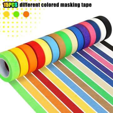 KIWIHUB 15 Rolls Colored Masking Tape for Kids Crafts