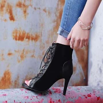 PIVAPAM Women's Dance Heels Summer Peep Toe Ankle Boots Lace Up Pumps Party Shoes Ladies Stiletto Sandals Dancing Shoes