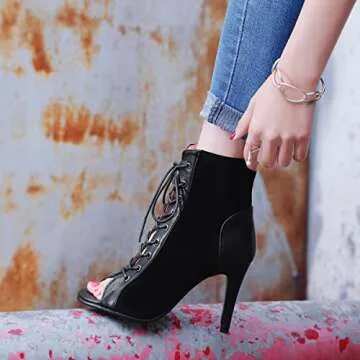 PIVAPAM Peep Toe Lace-Up Dance Heels for Women
