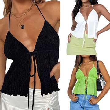 Women Y2K Backless Crop Top - Sexy Halter Tank Summer Fashion