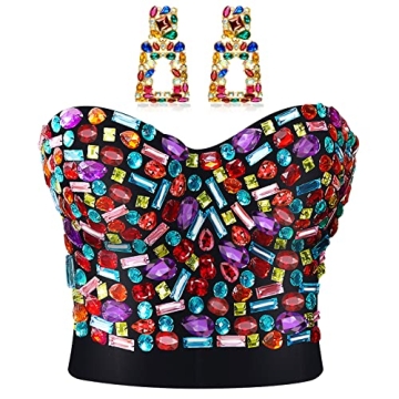 Glam Rhinestone Bra & Earrings Set for Halloween Parties