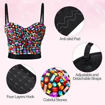 Glam Rhinestone Bra & Earrings Set for Halloween Parties