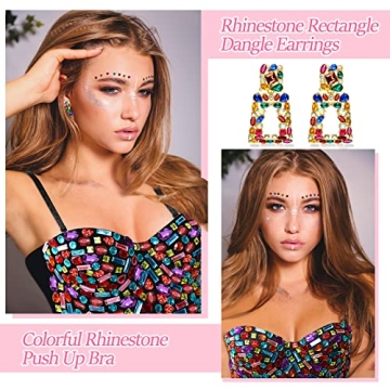 Glam Rhinestone Bra & Earrings Set for Halloween Parties
