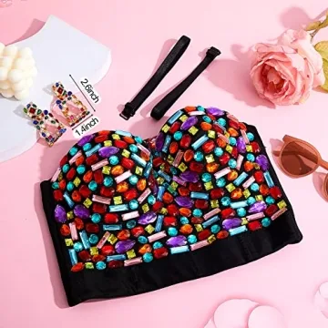 Glam Rhinestone Bra & Earrings Set for Halloween Parties