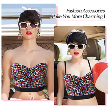 Glam Rhinestone Bra & Earrings Set for Halloween Parties