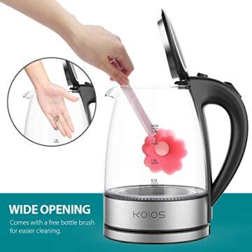 KOIOS Electric Stainless Glass Water Kettle 1500W BPA-free 1.8L Automatic Shut Off Fast Boil Stainless Steel Inner Lip Boil Dry Protection Rotary Base Hot Water Boiler Electric Glass Tea Heater