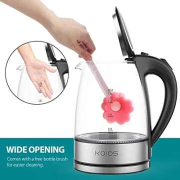 KOIOS Electric Stainless Glass Water Kettle 1500W BPA-free 1.8L Automatic Shut Off Fast Boil Stainless Steel Inner Lip Boil Dry Protection Rotary Base Hot Water Boiler Electric Glass Tea Heater