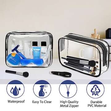 16 Pieces Clear Makeup Bags Bulk, TSA Approved Toiletry Bag for Travel, PVC Waterproof Travel Small Pouches Clear Pouch with Zipper for Men and Women Carry-on Travel Essentials Cosmetic Bags (Black)