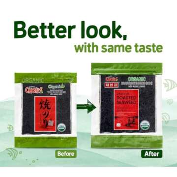 CHOI's 1 Organic Roasted Seaweed, Gim, Sushi Nori/ (50 full sheets)/ Product of Korea/ Gold Grade- V...