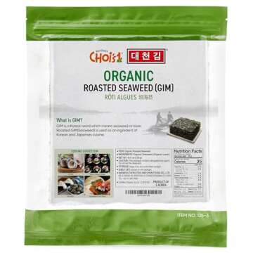 CHOI's 1 Organic Roasted Seaweed, Gim, Sushi Nori/ (50 full sheets)/ Product of Korea/ Gold Grade- Vegan, Keto, Gluten Free, Full of Fiber, Vitamin, Mineral, High protein, Omega 3's