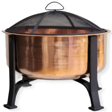 Genuine Copper Deep Bowl Fire Pit with Screen and Cover