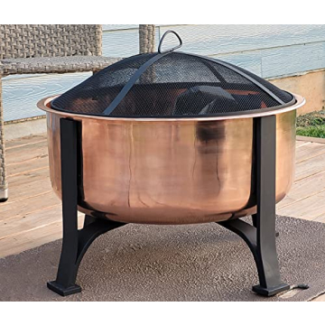 Genuine Copper Deep Bowl Fire Pit with Screen and Cover