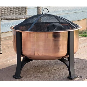 Genuine Copper Deep Bowl Fire Pit with Screen and Cover