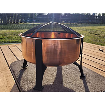 Genuine Copper Deep Bowl Fire Pit with Screen and Cover