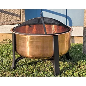 Genuine Copper Deep Bowl Fire Pit with Screen and Cover