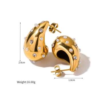 Sylph Gold Teardrop Earring Chunky Stud Earrings for Women Lightweight Cubic Zirconia Dangle Earrings with Pearl, Waterdrop Earring Fashion Jewelry for Women Lover (gold)