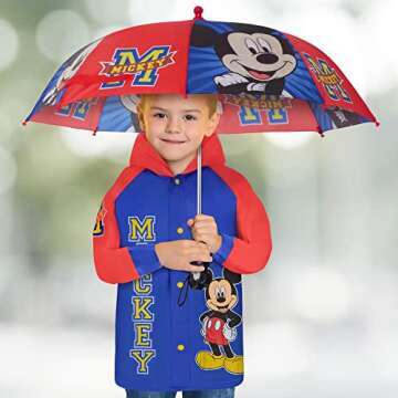 Disney Boys And Poncho Raincoat Set, Mickey Mouse Kids Rain Wear For Toddler 2-3 Or 4-7 Umbrella, Bl...