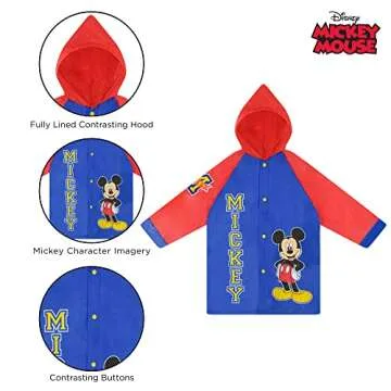 Disney Boys And Poncho Raincoat Set, Mickey Mouse Kids Rain Wear For Toddler 2-3 Or 4-7 Umbrella, Blue, 2-3T US