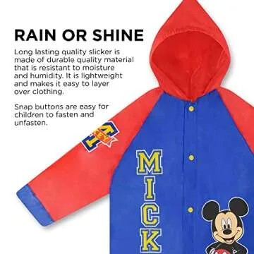 Disney Boys And Poncho Raincoat Set, Mickey Mouse Kids Rain Wear For Toddler 2-3 Or 4-7 Umbrella, Blue, 2-3T US