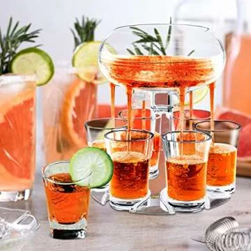 Acrylic Shot Glasses Dispenser, MOKOQI 6 Shot Glass Dispenser and Holder for Liquid Drink in College, Camping, 21st Birthday Home Parties