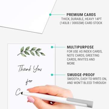 321Done Blank Greenery Note Cards, Made in USA - 4x6 Thick, Heavy Cardstock, Pretty, Cute Simple Green Leaves Design on White, No Envelopes - Pack of 50