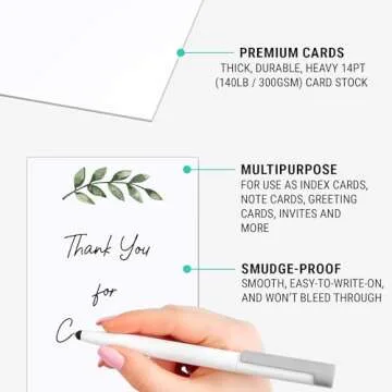 321Done Blank Greenery Note Cards, Made in USA - 4x6 Thick, Heavy Cardstock, Pretty, Cute Simple Green Leaves Design on White, No Envelopes - Pack of 50