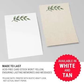 321Done Blank Greenery Note Cards, Made in USA - 4x6 Thick, Heavy Cardstock, Pretty, Cute Simple Green Leaves Design on White, No Envelopes - Pack of 50