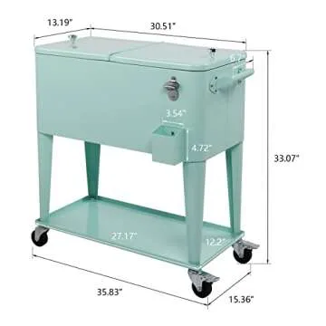VINGLI 80 Quart Rolling Ice Chest, Portable Patio Party Bar Drink Cooler Cart, with Shelf, Beverage Pool with Bottle Opener (Green)