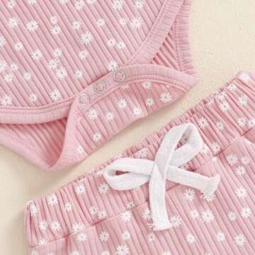 Mandizy Baby Girl Clothes Ribbed Ruffle Long Sleeve Romper Pant Set Newborn Infant Fall Winter Floral Print 3Pcs Outifts (Pink, 0-3 Months)