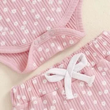 Mandizy Baby Girl Clothes Ribbed Ruffle Long Sleeve Romper Pant Set Newborn Infant Fall Winter Floral Print 3Pcs Outifts (Pink, 0-3 Months)