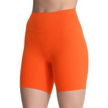 Aoxjox Women's High Waist Biker Shorts Solid Yoga Active Gym Running Compression Exercise Workout Shorts 6" (Active Orange, Large)