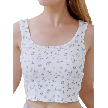 Stylish Floral Print Summer Crop Tank Top Stylish White Women Sleeveless