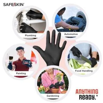SAFESKIN Heavy Duty Nitrile Disposable Gloves, Pack of 160, Powder Free, Black - Plumbing, Gardening...