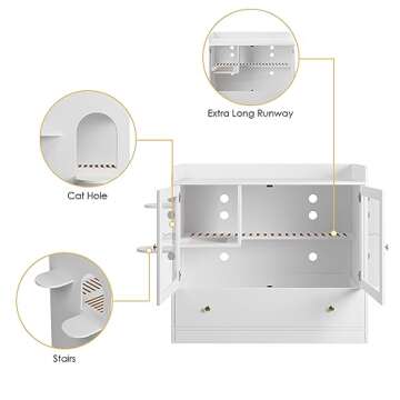 Lovinouse Luxury Cat Litter Box Enclosure, XL Multipurpose Cat Condo Hidden Litter Box with Large Tray, Dog Proof Cat Box Furniture Suit for Most Cats (White)