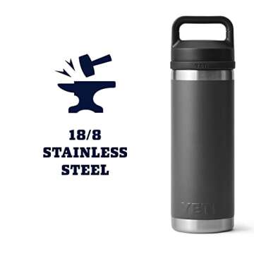 YETI Rambler 18 oz Bottle, Vacuum Insulated, Stainless Steel with Chug Cap, Charcoal