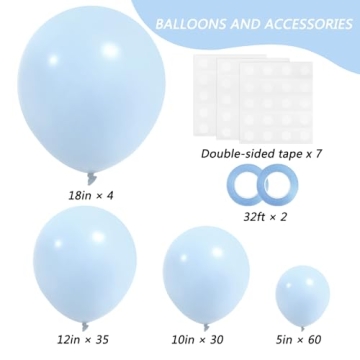 Pastel Blue Balloons Kit for Party Decorations 129pcs
