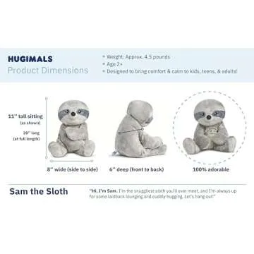 HUGIMALS Sam The Sloth 4.5 lb Heavy Cute Weighted Comfort Plush Large Unscented Self Care Stuffed Animal for All Ages - Kids, Teens and Adults
