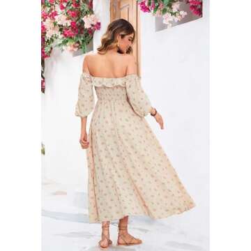 R.Vivimos Women Summer Half Sleeve Cotton Ruffled Vintage Elegant Backless A Line Flowy Long Dresses (Large, Beige#1-Floral)